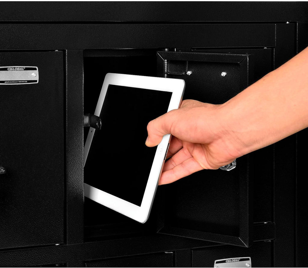 Global Industrial 2-Tier 8 Door Tablet & Cell Phone Locker with Keyed Lock & Hasp, Steel Construction, 28-1/2'W x 11-1/4'D x 26-3/4'H, Black Powder Coat, Assembled
