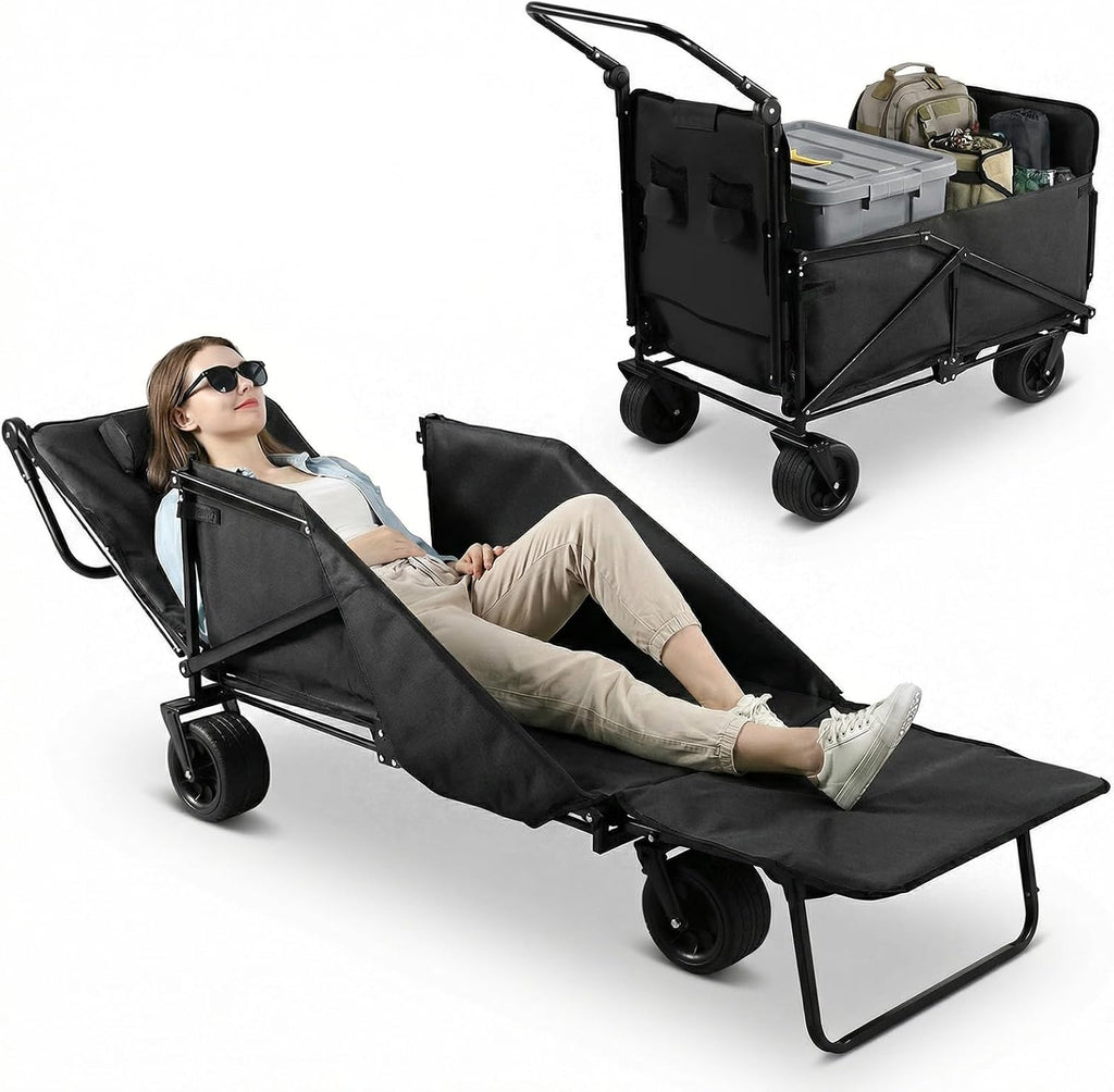 Wagons Carts Foldable 2-in-1 Collapsible Wagon 440lbs Capacity Folding Cart with All-Terrain Wheels for Sports Garden Shopping Camping