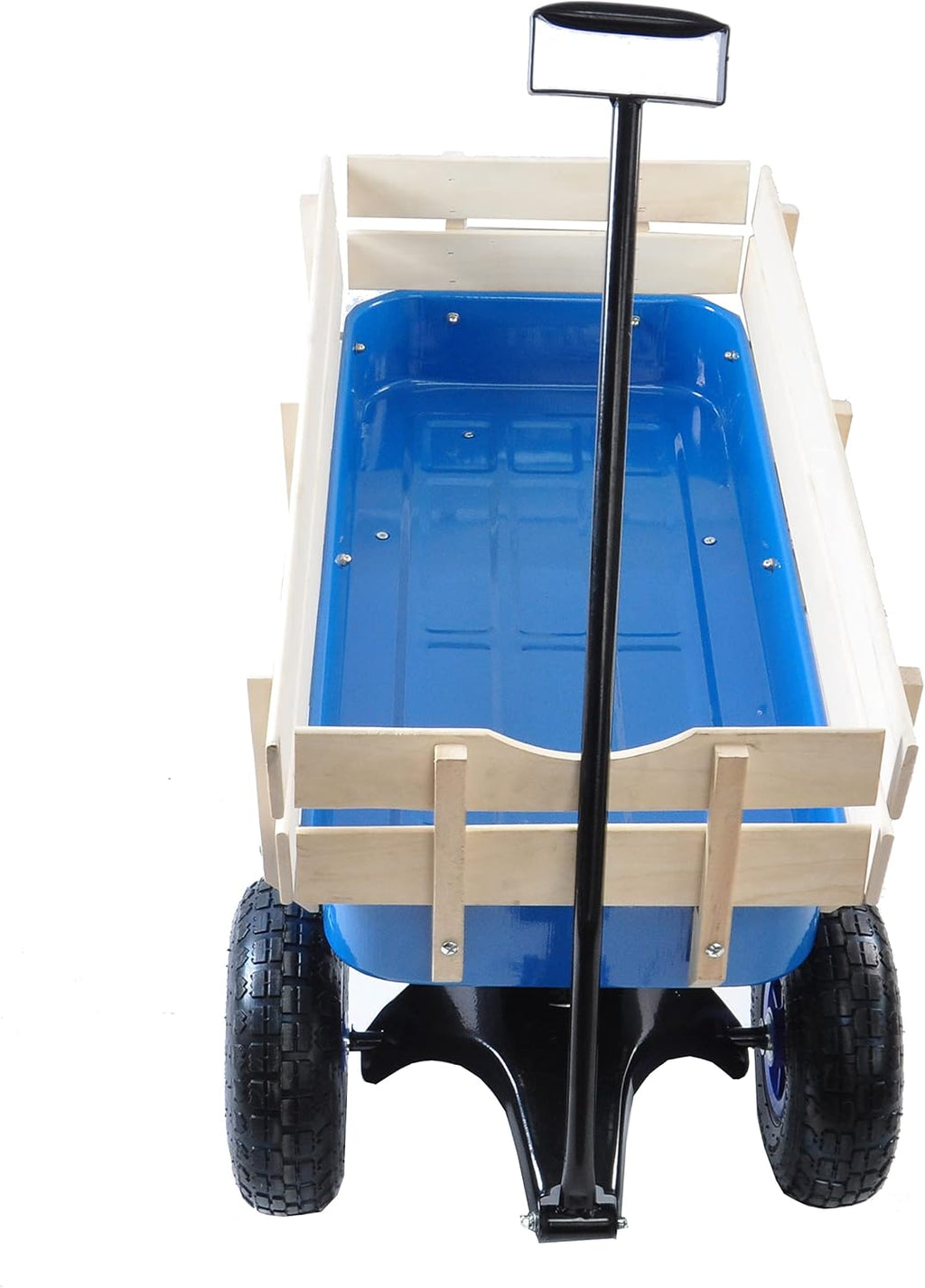Outdoor Sport All Terrain Pulling Wagon With Removable Wooden Side Panels, Air Tires, Big Foot Panel, Sturdy Steel Bed, Kids' Pull-Along (Blue)
