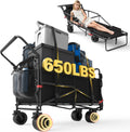 LEVELEVE Heavy Duty Folding Wagon - 2-in-1 Collapsible Cart, 650lb Capacity, All-Terrain Wheels w/Brakes & Side Pockets (Black)