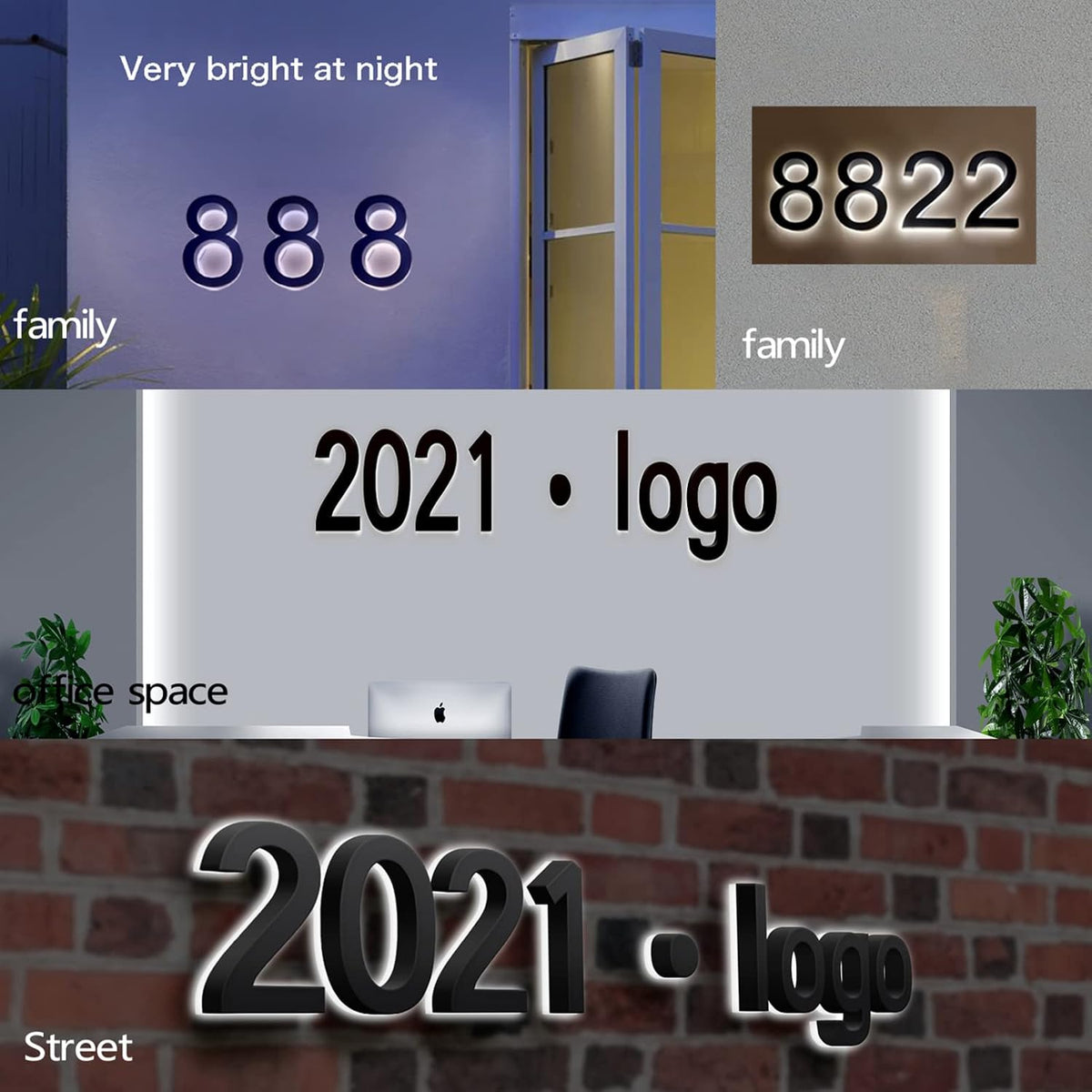 Illuminated LED House Numbers For Outside, Backlit LED Home Address Numbers 18', Matt Black Finish, Lighted Adresse Civique Plaque, Outdoor, Modern,L