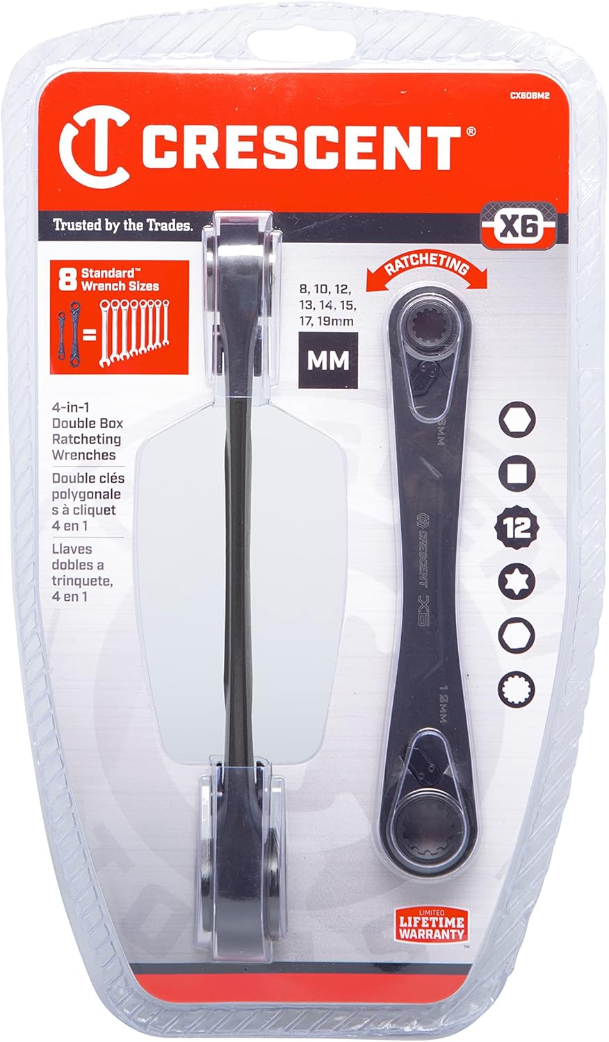 Crescent 2 Piece X6 4-in-1 Black Oxide Spline Ratcheting Metric Wrench Set - CX6DBM2 (Pack of 12)
