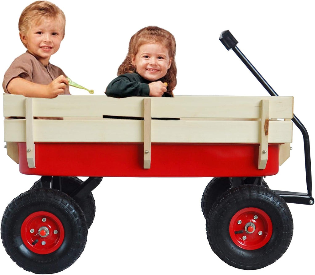Outdoor Sport Wagon All Terrain Pulling with Removable Wooden Side Panels Air Tires Big Foot Panel Wagon - Red