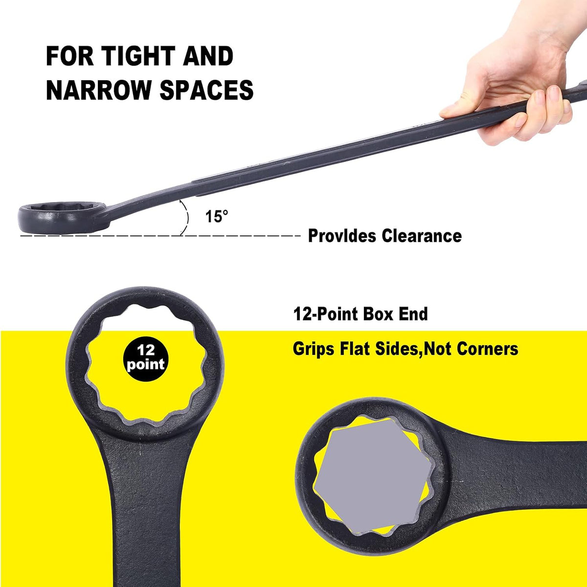 10-piece Jumbo Wrench Set, 1-5/16'' to 2'' Large Combination Wrench Set, SAE, Black Oxide Finish with Pouch