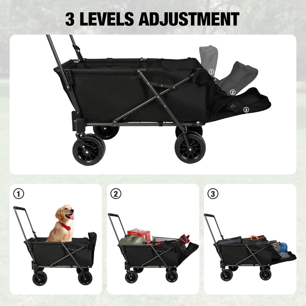 REDCAMP Collapsible Beach Wagon Dog Stroller with Tailgate, 330lbs Heavy Duty Folding Utility Beach Cart with Cooler Bag for Sand Camping Sports Shopping, Black