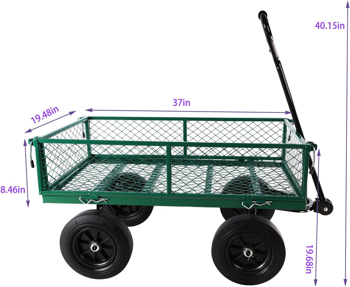 Green Wagon Cart with Solid Wheels, Heavy Duty Wagon, Utility Garden Cart for Sports Outdoor Wagon for Sports Beach Camping,Beach Cart with Wheels 37' L x 19.48' W x 40' H