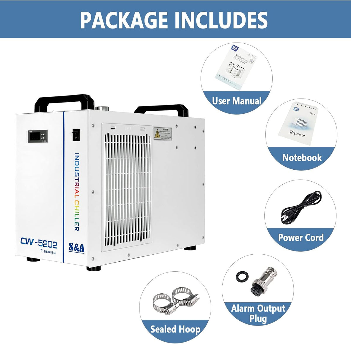 S&A Genuine CW-5202DH Industrial Water Chiller with 2 Inlets & Outlets for 80W - 150W CO2 Laser Engraving Cutting Water Cooling