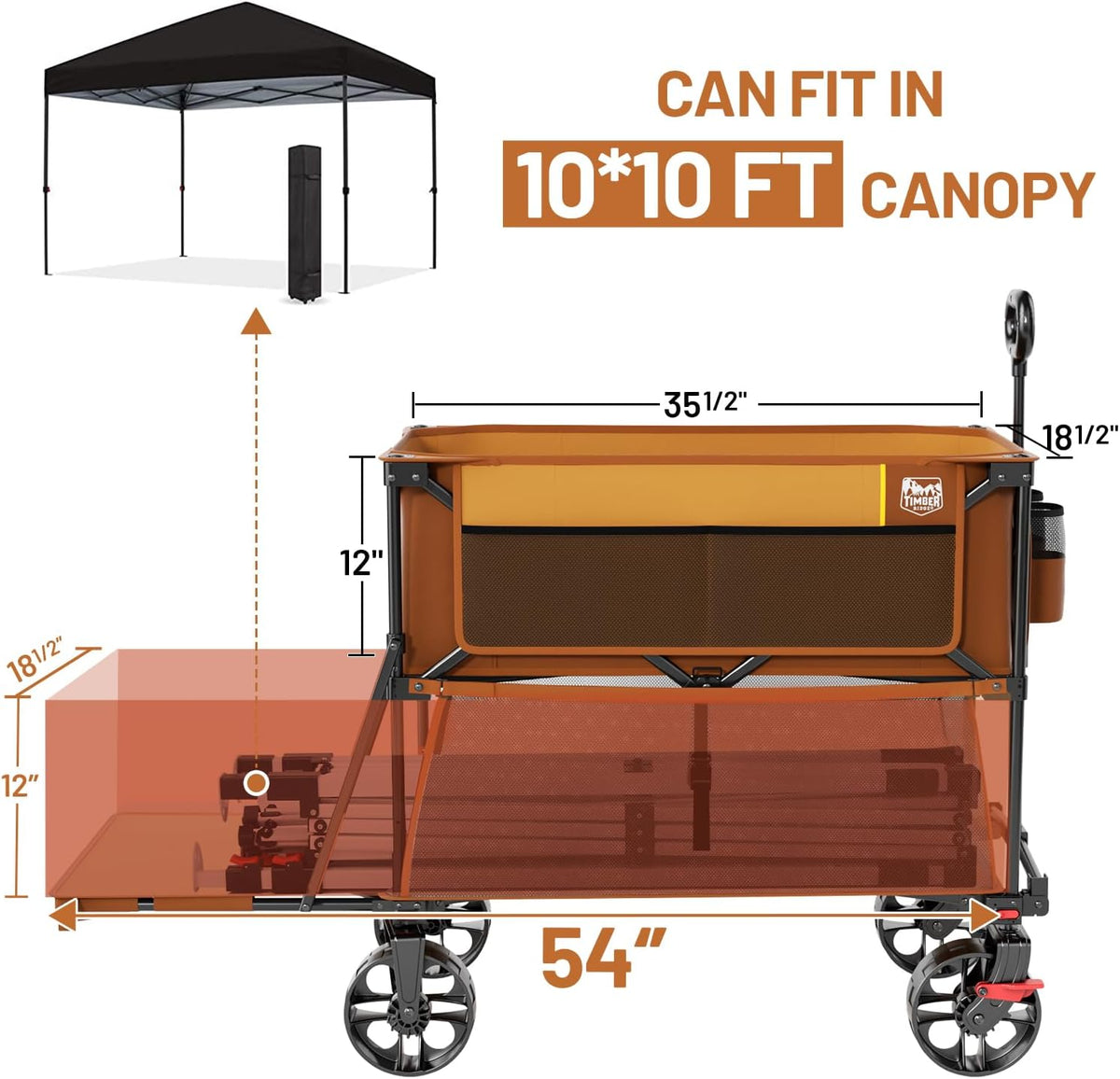 TIMBER RIDGE 400L Large Capacity Folding Double Decker Wagon with Brakes, 54' Extra Long Extender Wagon Cart, 450lbs Heavy Duty Collapsible Cart, All-Terrain Big Wheels for Camping, Sports, Shopping