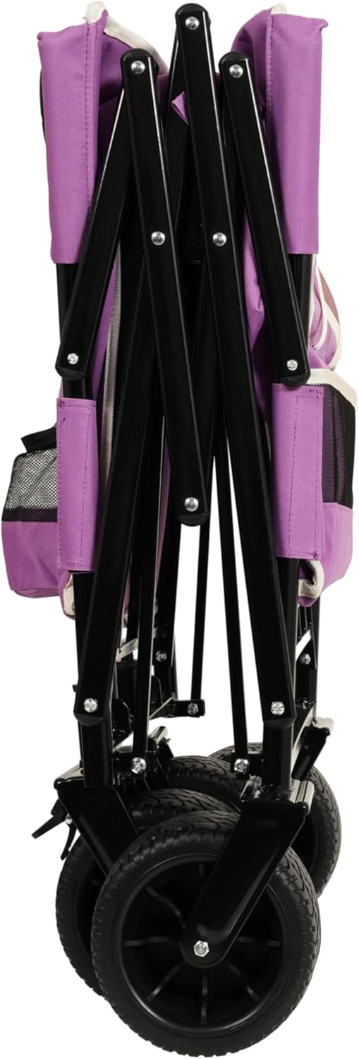 3-in-1 Convertible Folding Wagon Cart with Bench Seat & 180L Storage - 500lbs Heavy-Duty All-Terrain Wagon for Camping, Beach, Sports & Garden Use (Purple)