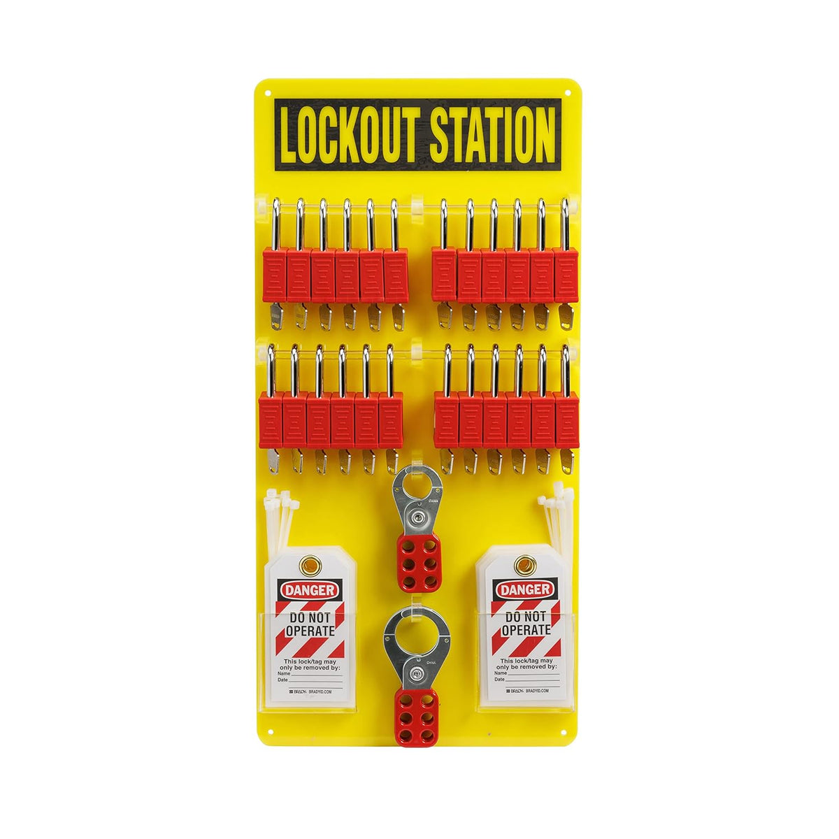 BRADY Lockout Tagout Station with Loto Devices Tag Out Kit Board Includes 24 Keyed Different Safety Lock Set, 4 Hasps for Padlocks. 30 Do Not Operate Tags for Lockout Safety Supply - 153687, Yellow