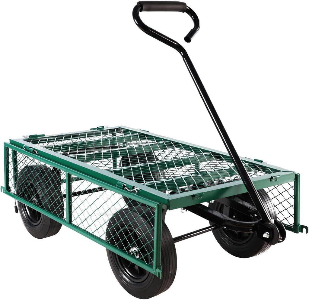 Green Wagon Cart with Solid Wheels, Heavy Duty Wagon, Utility Garden Cart for Sports Outdoor Wagon for Sports Beach Camping,Beach Cart with Wheels 37' L x 19.48' W x 40' H