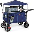 EVER ADVANCED Folding Push Wagon with Canopy, Portable Shopping Cart with Brakes, Collapsible Wagon Cart with All-Terrain Big Wheels for Camping, Beach, Sports