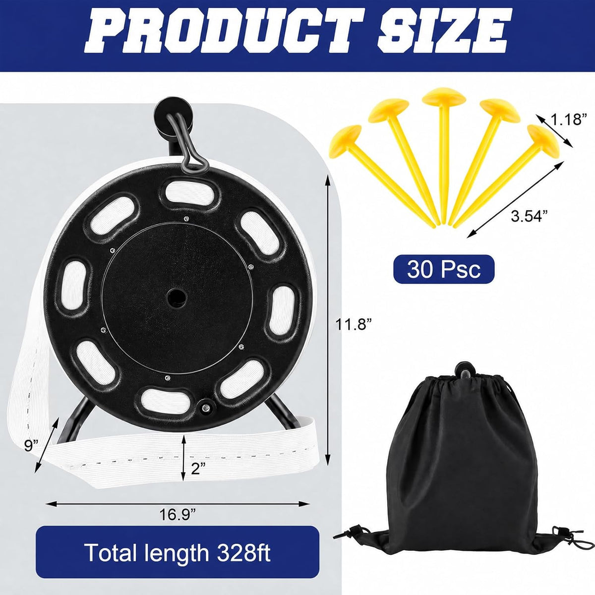 Shimeyao 328 ft Field Marking Tape Kit Stretchable Sports Boundary Rope with Ground Stakes Portable Durable Court Line Marker for Soccer Football Beach Volleyball Badminton Outdoor