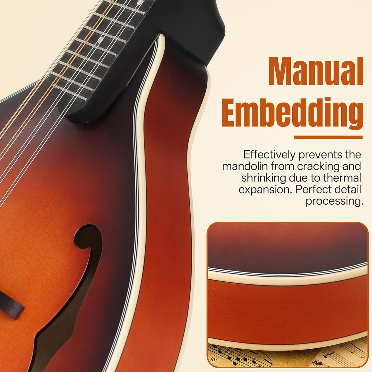 Mandolin Musical Instrument A Style, Acoustic Mandolins Instrument Kit Italian 8 String for Professional Beginners Adults Teens Youth Kids