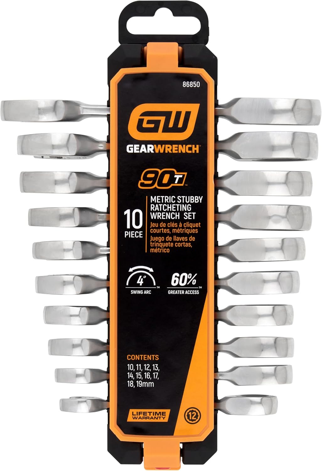 GEARWRENCH 10 Piece 90-Tooth 12 Point Stubby Combination Ratcheting Wrench, MM | 86850