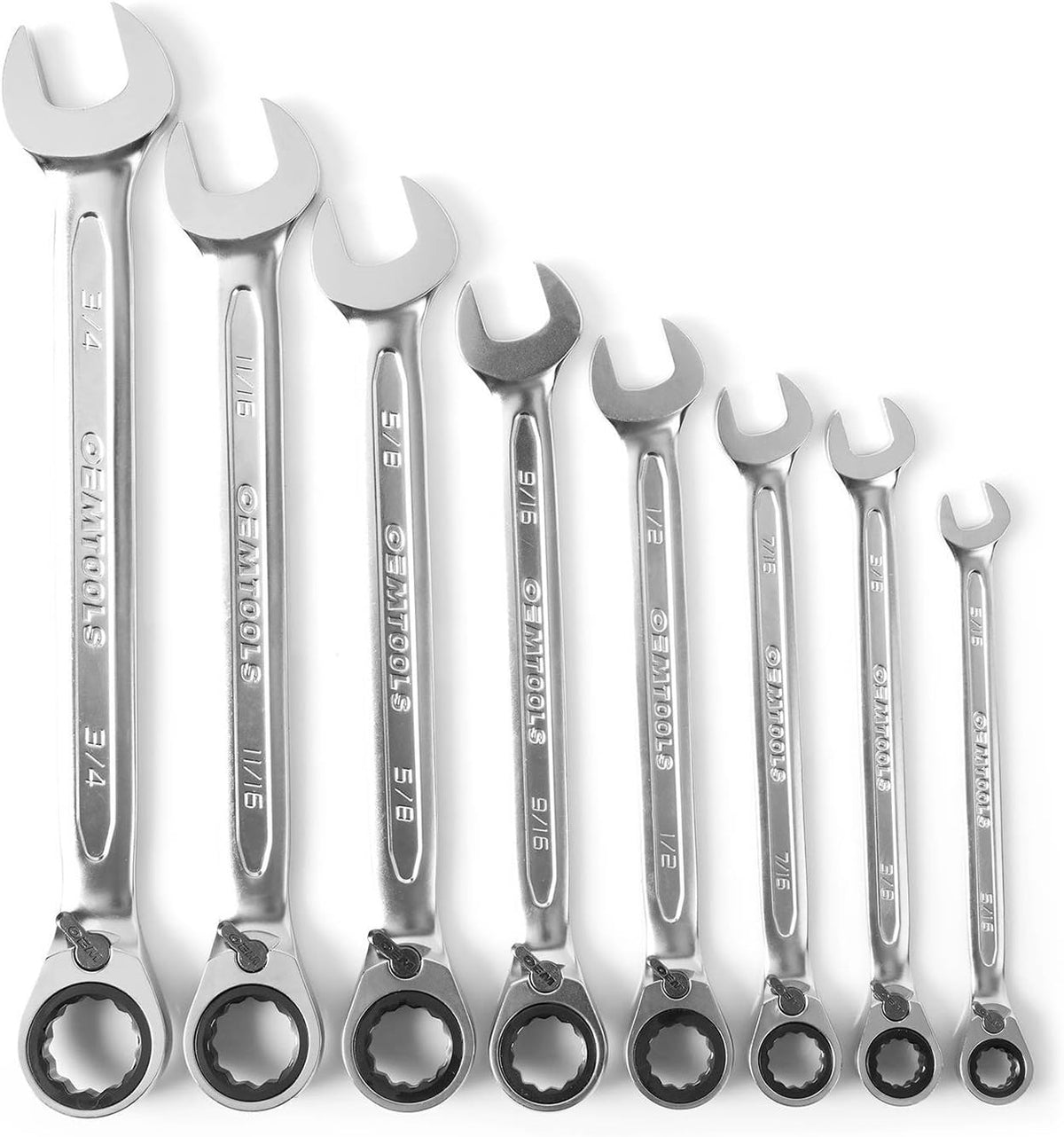 OEMTOOLS 23989 8PC R Reversible SAE Ratchet Wrench Set, CR-V 5/16'-3/4' Wrenches, Offset Jaw Ratchet Wrenches, Posi-Grip SAE Wrench Set, EVA Storage Case Wrench Organizer