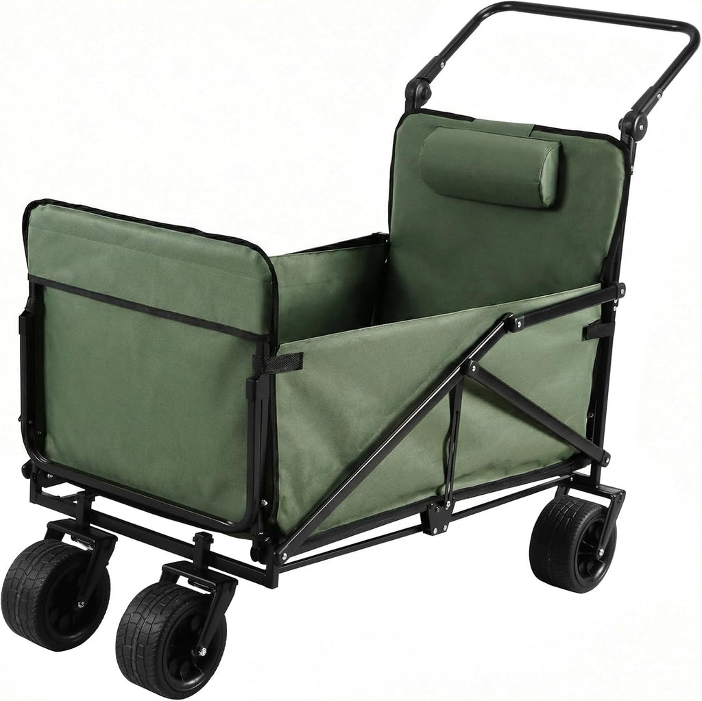 2 in 1 Heavy Duty Foldable Collapsible Wagon Cart 440LBS Capacity with All Terrain Wheels Multifunctional Utility Cart for Sports Garden and Camping