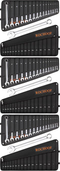 Combination Wrench Set,32-Piece Chrome Vanadium Steel Wrench Set 12-Point SAE & Metric Wrenches 1/4'-1' and 7-22mm with Rolling Pouch (Pack of 3)