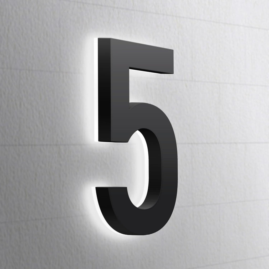 Backlit LED Illuminated House Numbers,Matte Black, Modern Address Signs Lighted Plaque For Outdoor Indoor, Weatherproof And Corrosion Resistant, Day & Night,20 Inch,5