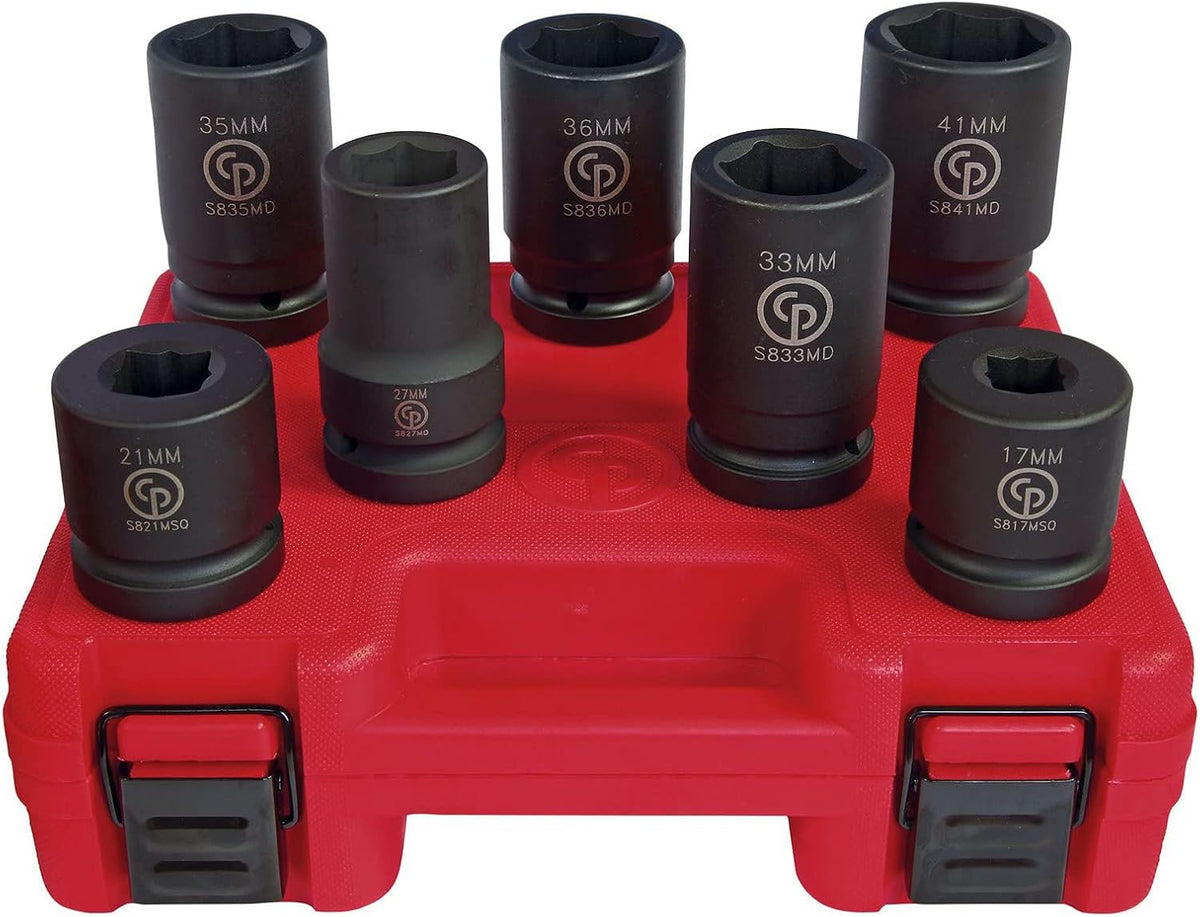 Chicago Pneumatic SS8107WS - 1 Inch Square Drive, Metric, Wheel Service, 6 Point, Impact Socket Set (7 PCS)
