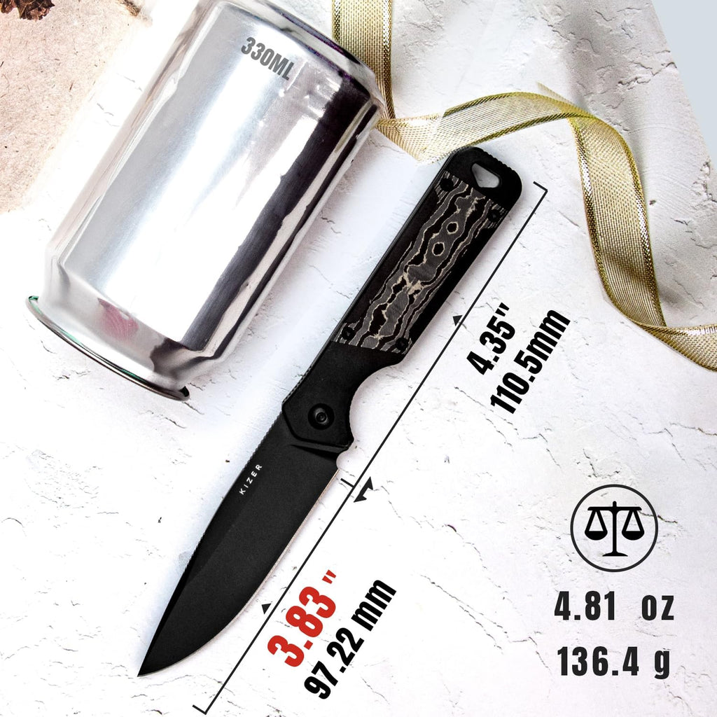 Kizer Militaw Fixed Blade Knife with Sheath, S35VN Blade Camping Knife with Aluminium+Fat Carbon Handle, Fixed Blade EDC Knives for Men Women Gift, Outdoor Hunting Hiking Survival Knives 1067A1