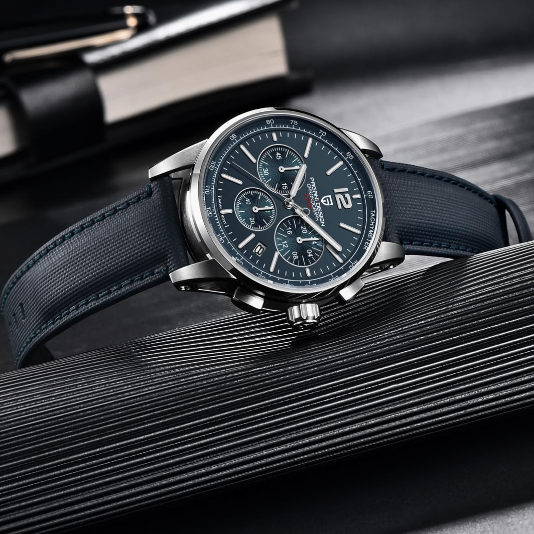 Pagani Design Men's Watch, Quartz Chronograph, 100M Water Resistant Stainless Steel Case, 40mm Dial Diameter, Sapphire Glass, Nylon Strap, Sporty Casual