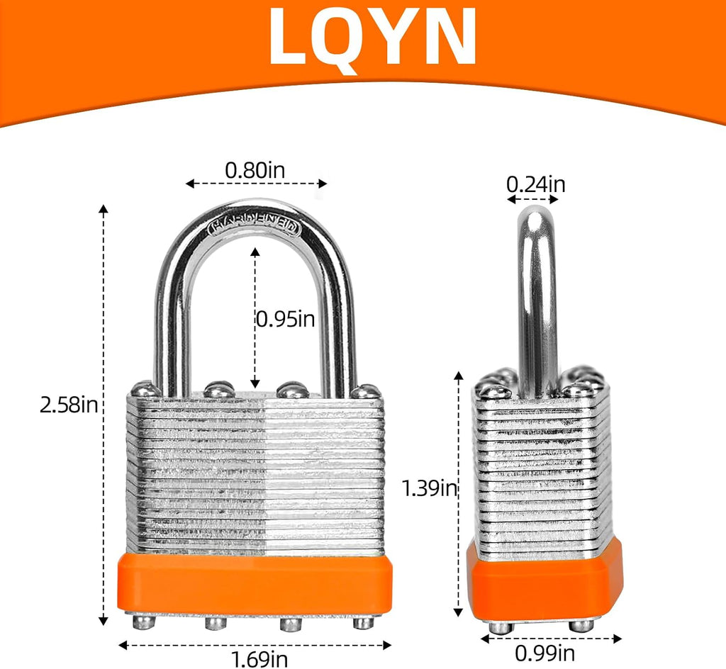 Padlocks with Same Key, LQYN 100 Pcs Laminated Keyed Padlock (1-9/16', 40mm), Keyed Alike Locks, Normal Shackle, for Storage Locker, Hasp Latch, Toolbox, Sheds