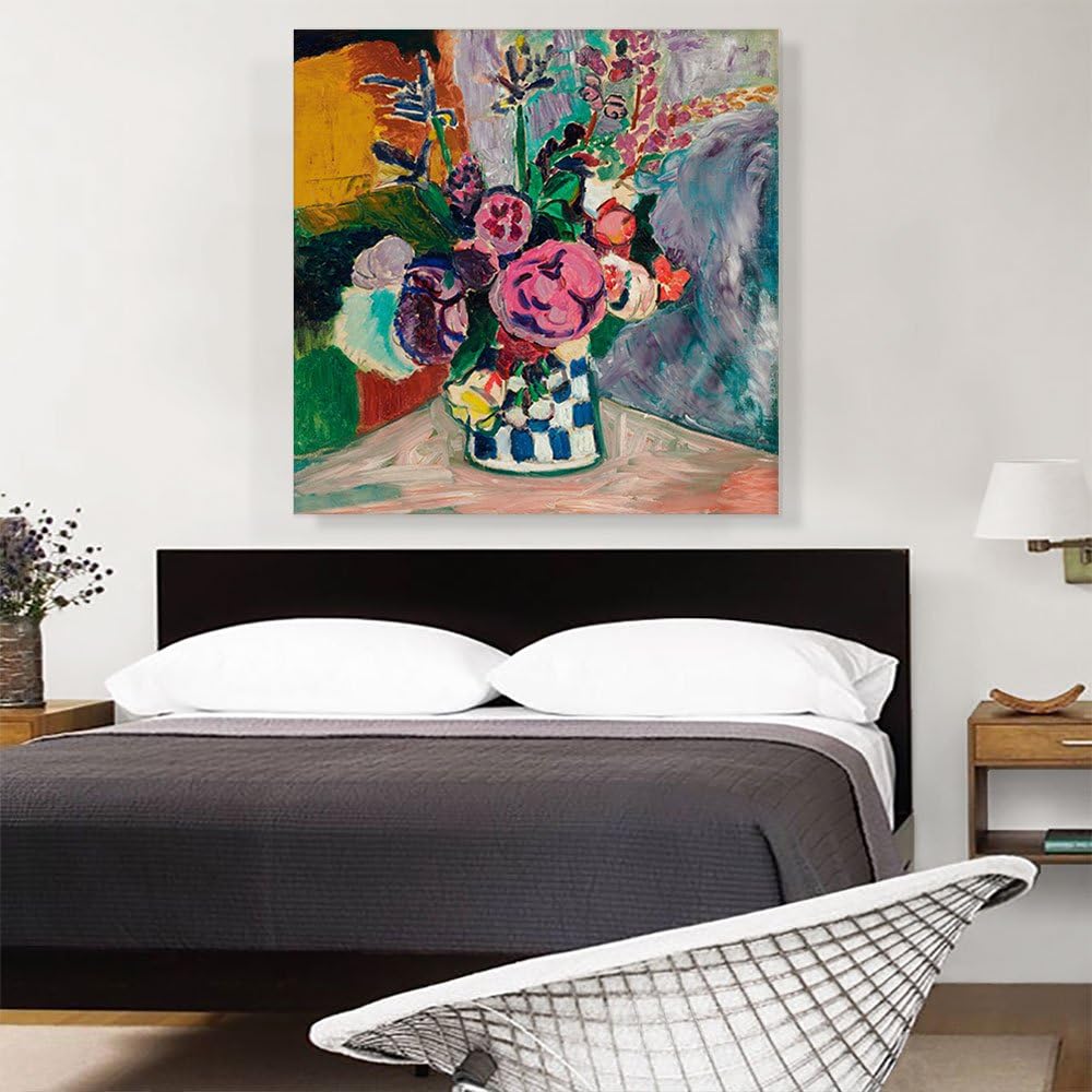 ARTCANVAS Still Life of Peonies in a Vase 1907 Canvas Art Print Stretched Framed Painting Picture Poster Giclee Wall Decor by Henri Matisse - 36' x 36' (0.75' Deep)