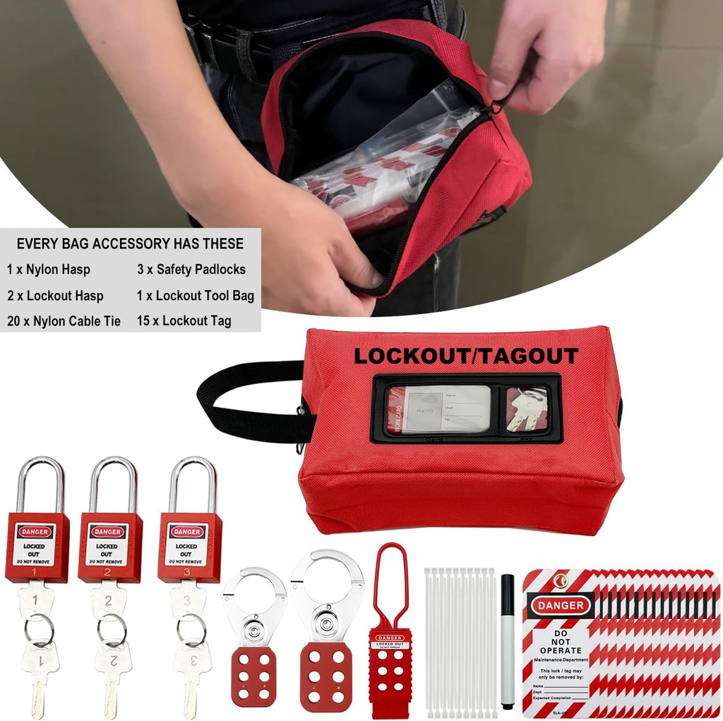 SAFBY 4-in-1 Lockout Tagout (Loto) Kit–Complete OSHA Safety Group Lock Out Hasps, Tag Out for Kits Station Electrical (4 Kits in 1)