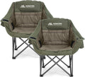 Huskfirm 2 Pack Camping Chairs Oversized Padded Camping Chair Heavy-Duty Foldable Camping Chairs with Cup Holder and Cooler Bag Portable Lawn Chair for Sports Outdoors-Support 450LBS,Green