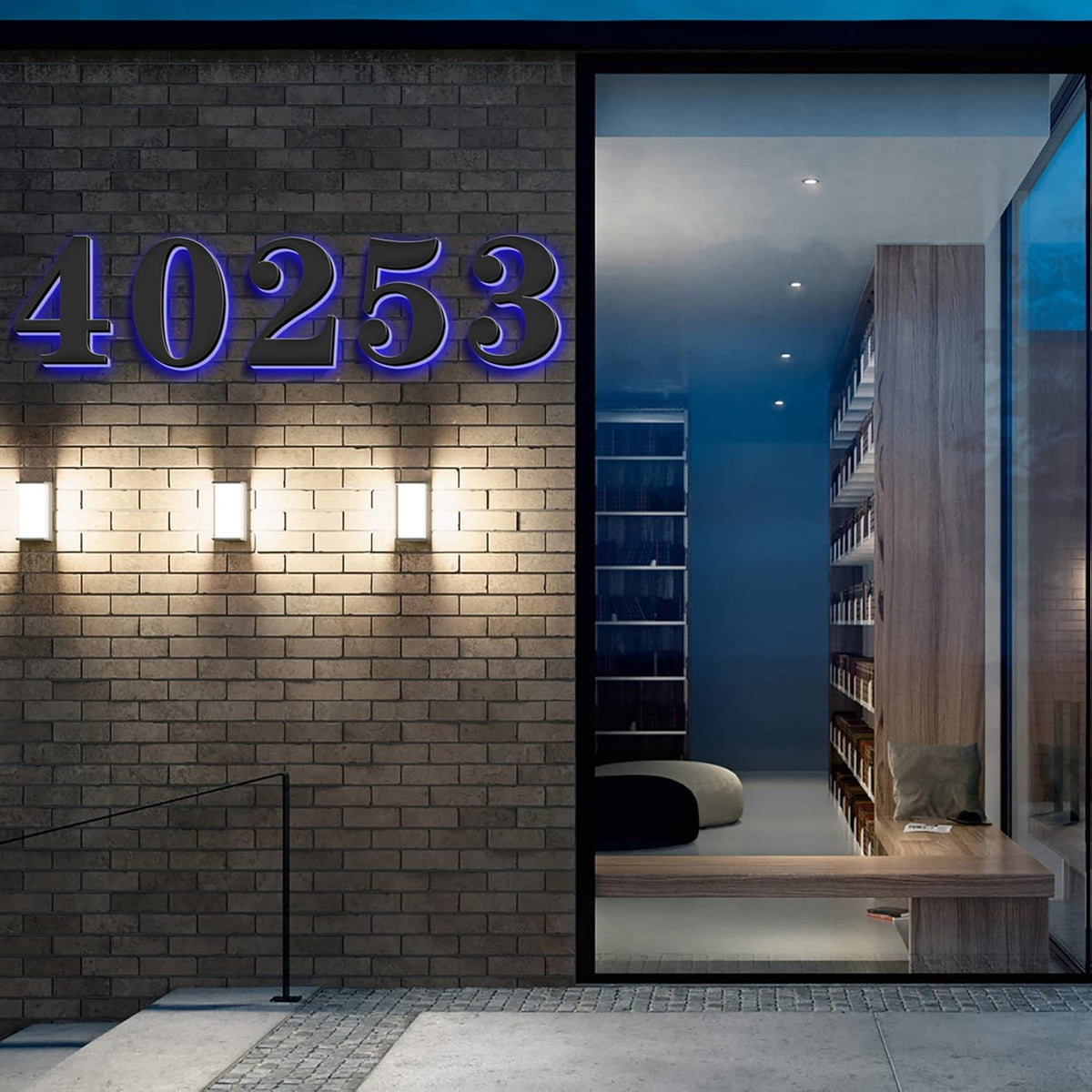 Backlit Lighted LED House Numbers, 3D Floating LED House Plaque Number, Illuminated House Address Numbers For Outside Modern, Blue Light,20 Inch/500mm,D