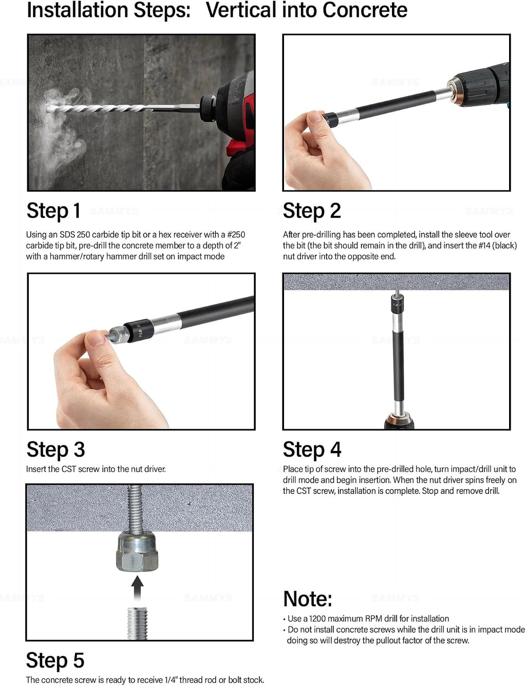 Everflow Sammys 8026957-75 DST 150 1/4 Inch Screw Vertical Threaded Rod Anchor Designed for Steel Structure, Steel with Electro-Zinc Finish,1/4-14 x 1-1/2 Inch Screw Length (pack of 75)
