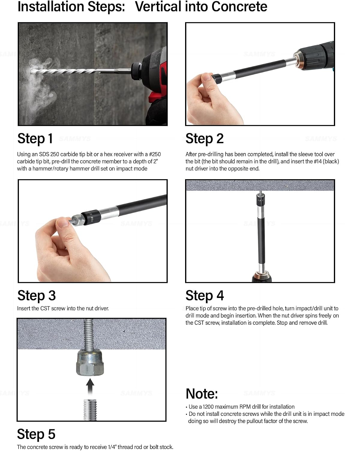 Everflow Sammys 8026957-75 DST 150 1/4 Inch Screw Vertical Threaded Rod Anchor Designed for Steel Structure, Steel with Electro-Zinc Finish,1/4-14 x 1-1/2 Inch Screw Length (pack of 75)
