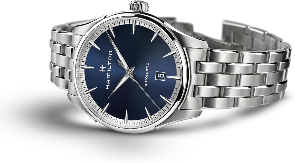 Hamilton Jazzmaster Automatic Men's Watch, 40mm Stainless Steel Case, Swiss Made, Blue Dial Analog Wrist Watch for Men, 50m Waterproof, Sapphire Crystal, 3-Hand Movement, Stainless Steel Strap