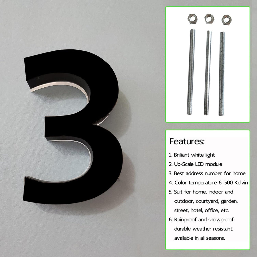 Modern Illuminated LED Home Address Numbers, 20' Stainless Steel Backlit LED House Numbers Signs, Lighted Up Address Number For Outdoor,K