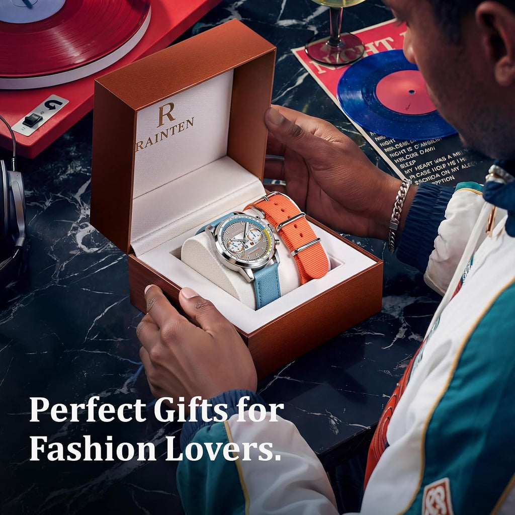 RAINTEN Chronograph Watch, Mechanical Watch for Men, Case 40mm, Seagull St19 | Stainless Steel with Genuine Leather Strap and Sapphire Crystal, Nylon Strap, Gifts- R9032, R9031B, R9031, R9031A