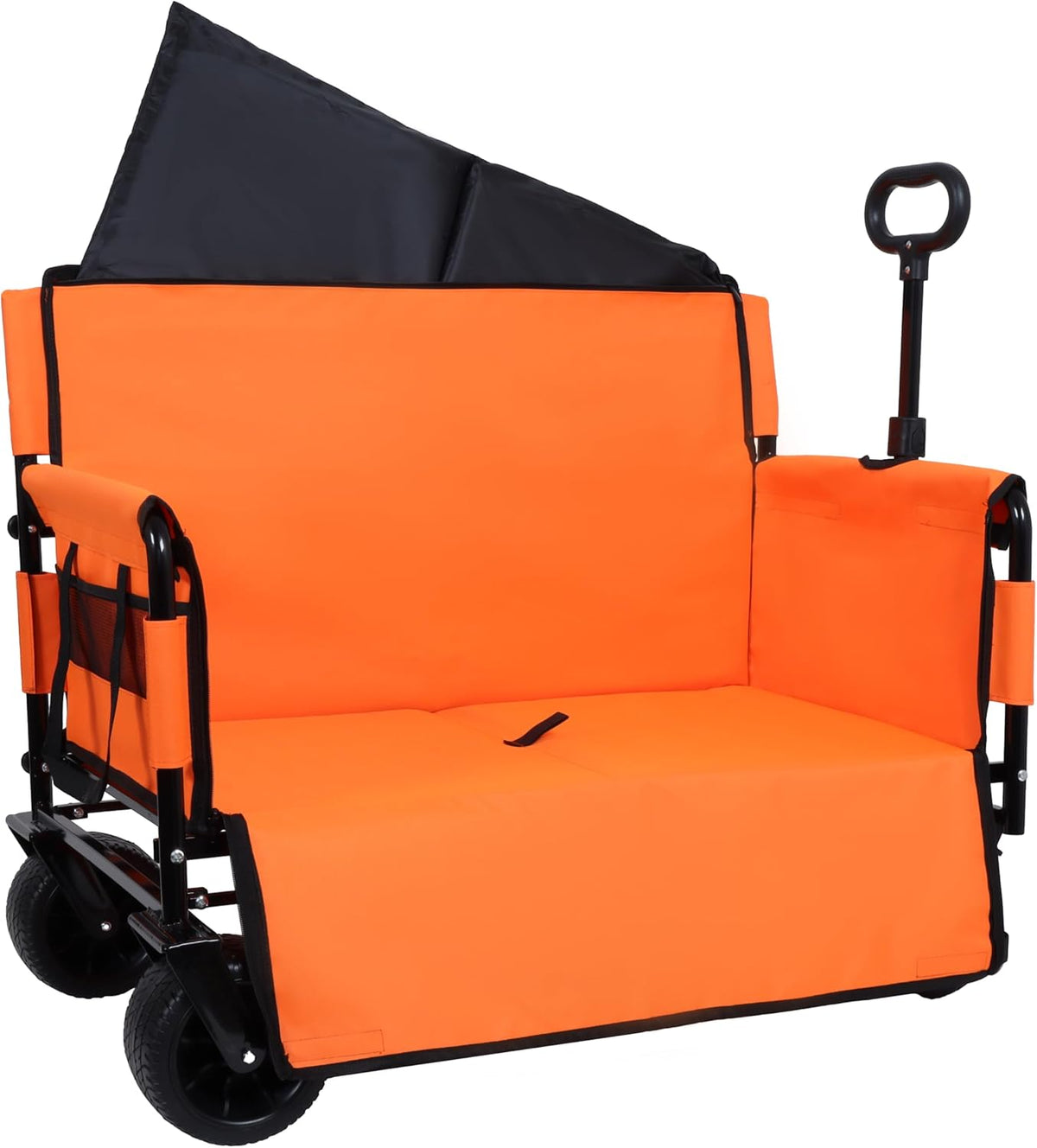 3-in-1 Convertible Folding Wagon Cart with Bench Seat & Storage - Includes 1 ice Pack, 500lbs Heavy-Duty Utility Wagon, All-Terrain Wheels for Camping, Beach, Sports, Garden (Orange)
