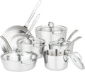 Viking Contemporary 3-Ply Pots and Pans Set, 12 Piece Stainless Steel Kitchen Cookware with Glass Lids, Silver