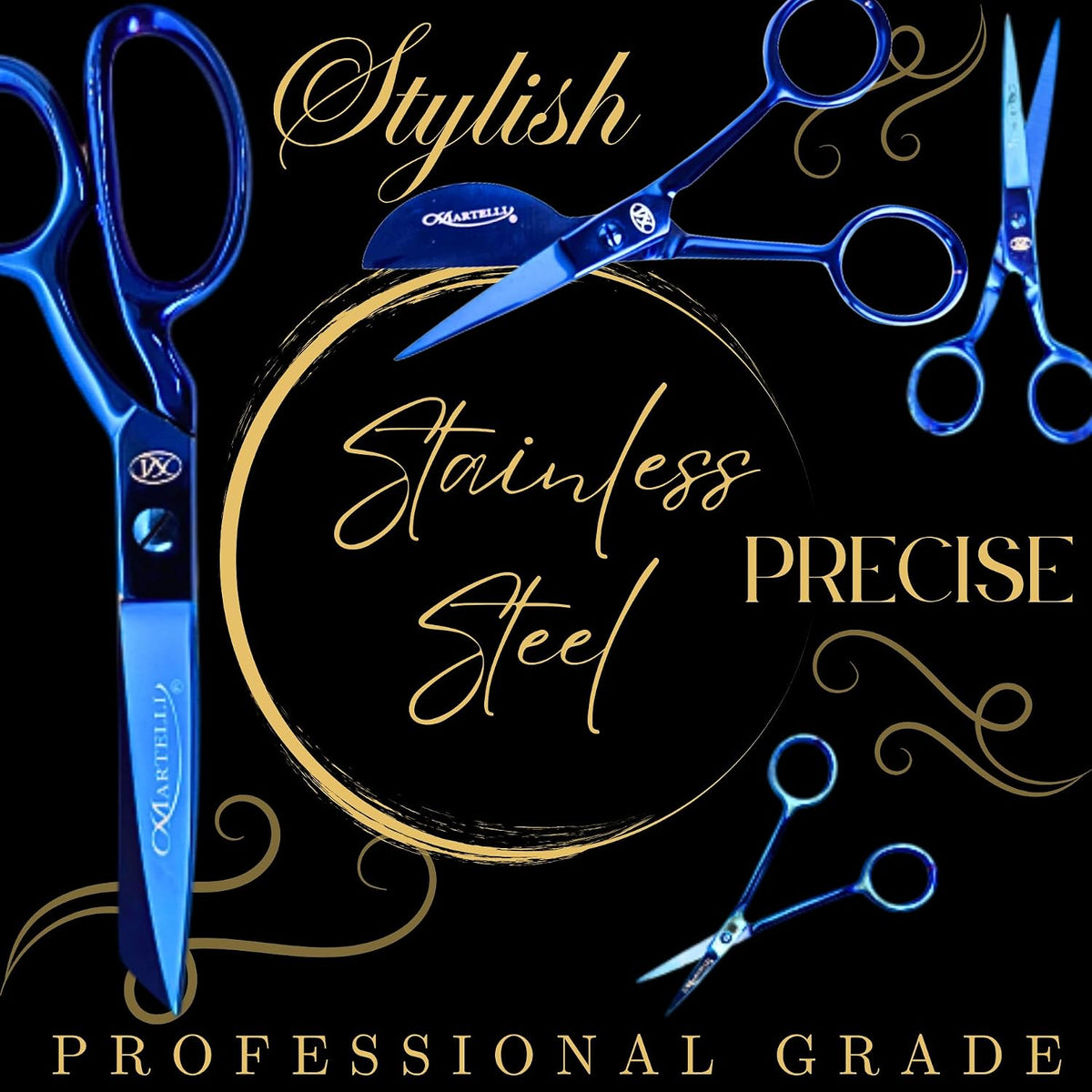 Martelli - 10 piece Stainless Steel Tailor Scissor Kit - Professional Sewing Shears for Fabric Cutting - Quilting and Fashion Design (BLUE) Quilters Shears
