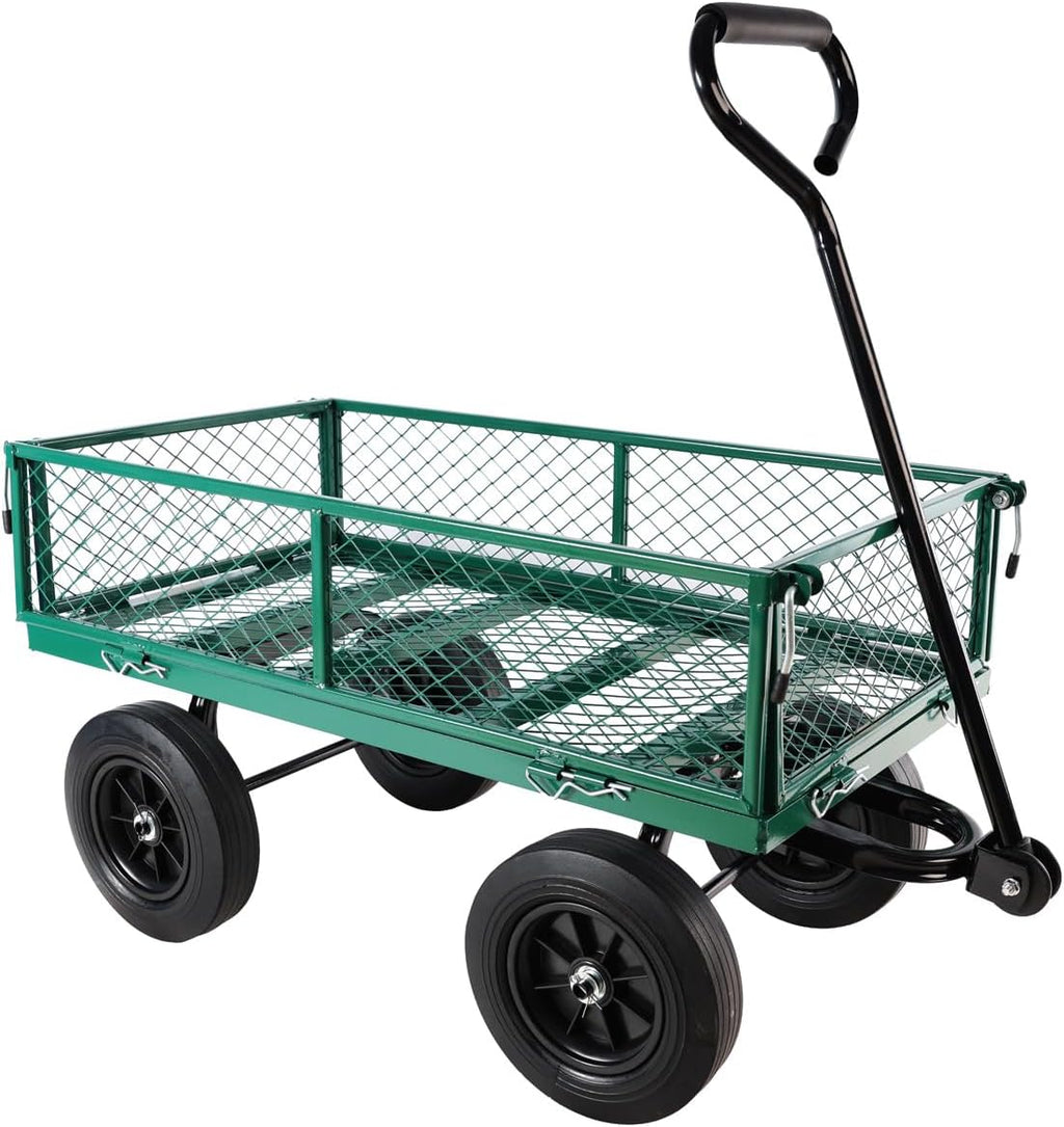 Green Wagon Cart with Solid Wheels, Heavy Duty Wagon, Utility Garden Cart for Sports Outdoor Wagon for Sports Beach Camping,Beach Cart with Wheels 37' L x 19.48' W x 40' H