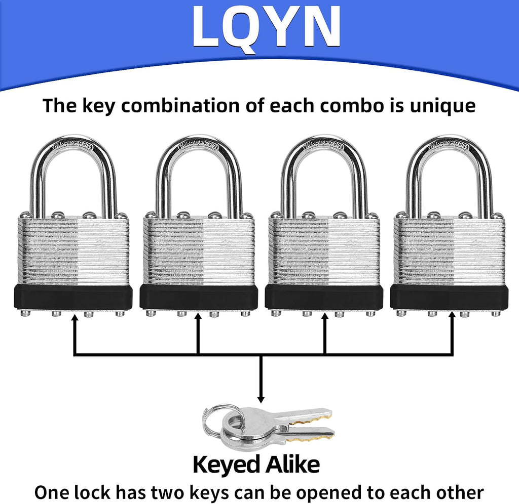Padlocks with Same Key, LQYN 60 Pcs Laminated Keyed Padlock (1-9/16', 40mm), Keyed Alike Locks, Normal Shackle, for Storage Locker, Hasp Latch, Toolbox, Sheds
