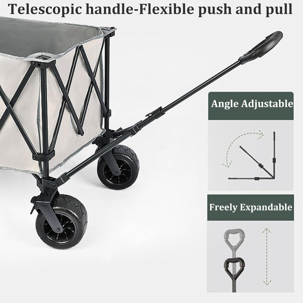 Garden Carts,Dark Gray Collapsible Wagon,Sports Outdoor Utility Wagon Garden Wagon Sports Heavy Duty Steel Frame Foldable Yard Car and 90Kg Load