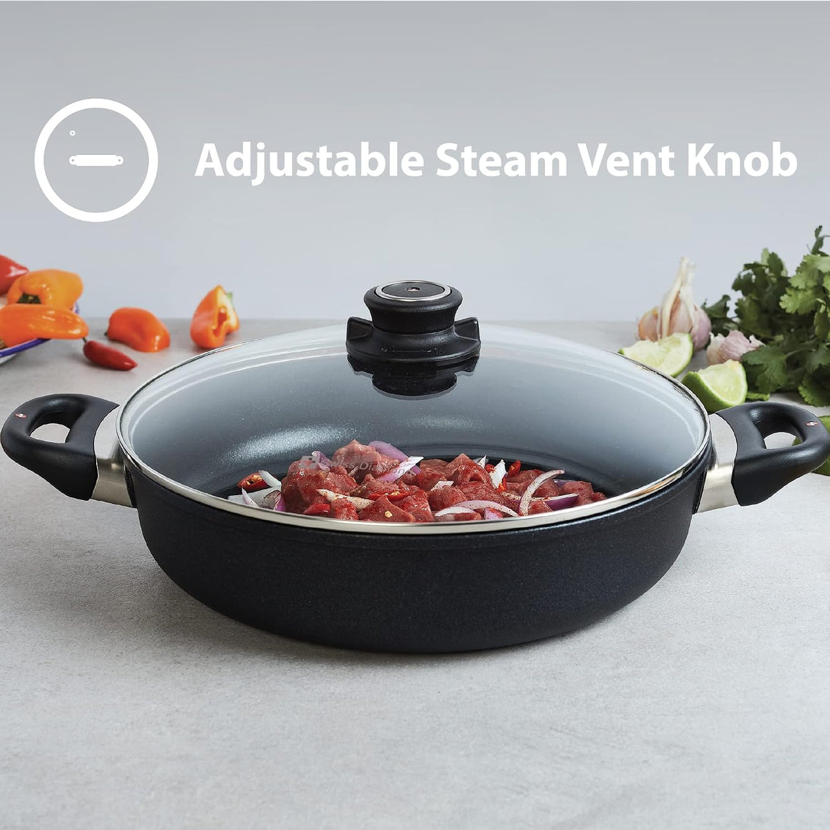 Swiss Diamond 3 Piece Set Fry Pan & Casserole HD Nonstick Diamond Coated Aluminum with Lids, Dishwasher/Oven Safe Grey