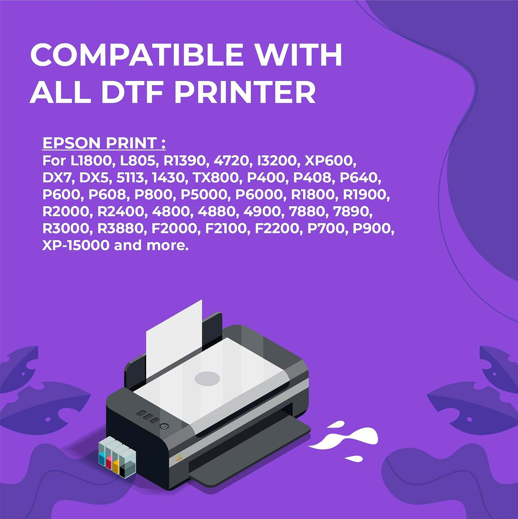 Enlite Premium DTF Ink 1000ML Value Pack, Water-Base Digital Inkjet Ink Refill for Direct to Film Printers with Printhead L1800 L805 R1390 4720 I3200 XP600 DX7 DX5 5113, 6-Pack（2W-1BK-1C-1M-1Y）