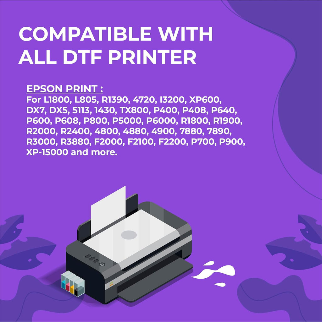 Enlite Premium DTF Ink 500ML Combo Pack, Pigment Ink for PET Film Heat Transfer Printing, Refill for DTF Printer with printhead DX5 DX7 5113 XP600 I3200 4720 TX800, 2W+1B+1C+1M+1Y