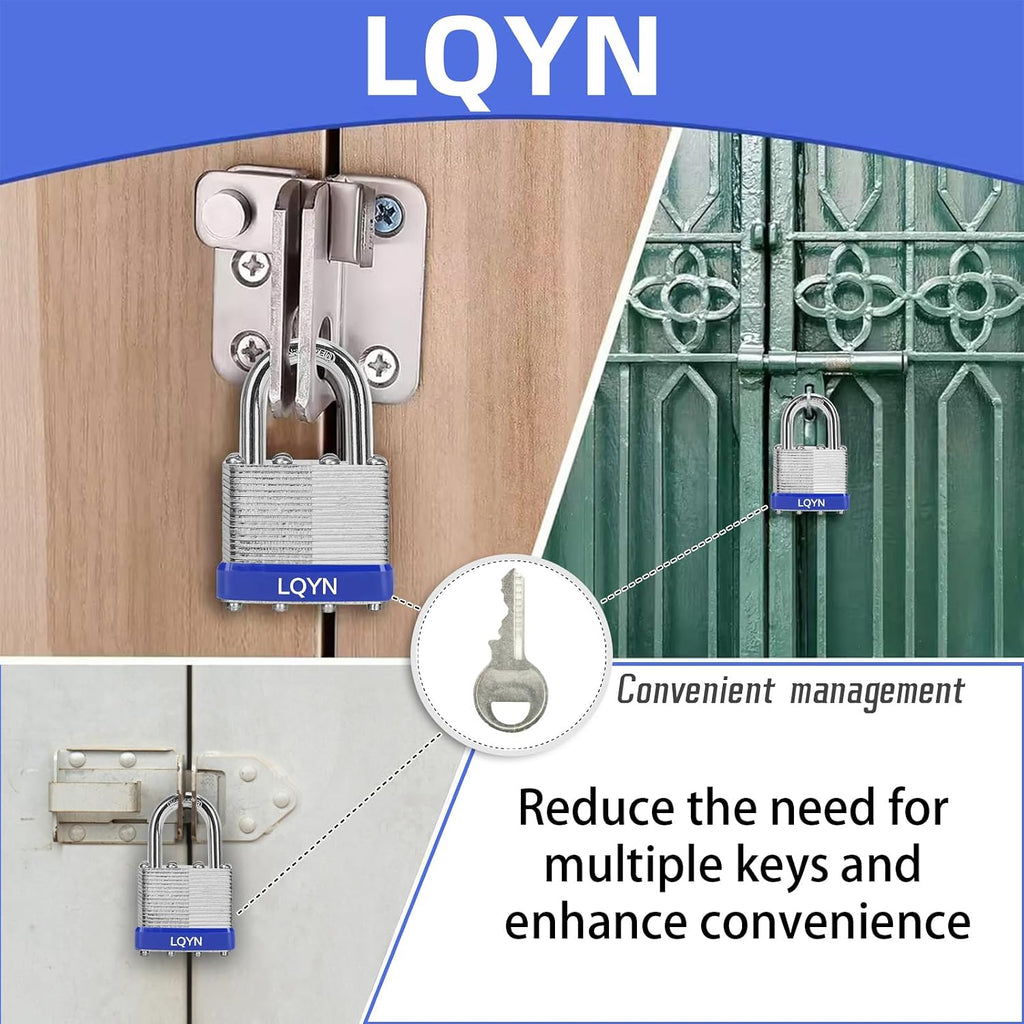 Padlocks with Same Key, LQYN 48 Pcs Laminated Keyed Padlock (1-9/16', 40mm), Keyed Alike Locks, Normal Shackle, for Storage Locker, Hasp Latch, Toolbox, Sheds