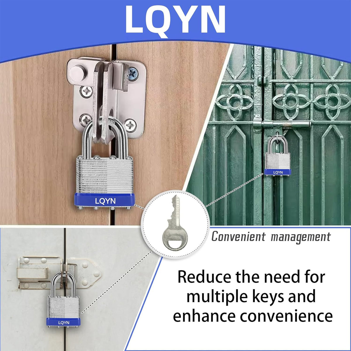 Padlocks with Same Key, LQYN 48 Pcs Laminated Keyed Padlock (1-9/16', 40mm), Keyed Alike Locks, Normal Shackle, for Storage Locker, Hasp Latch, Toolbox, Sheds