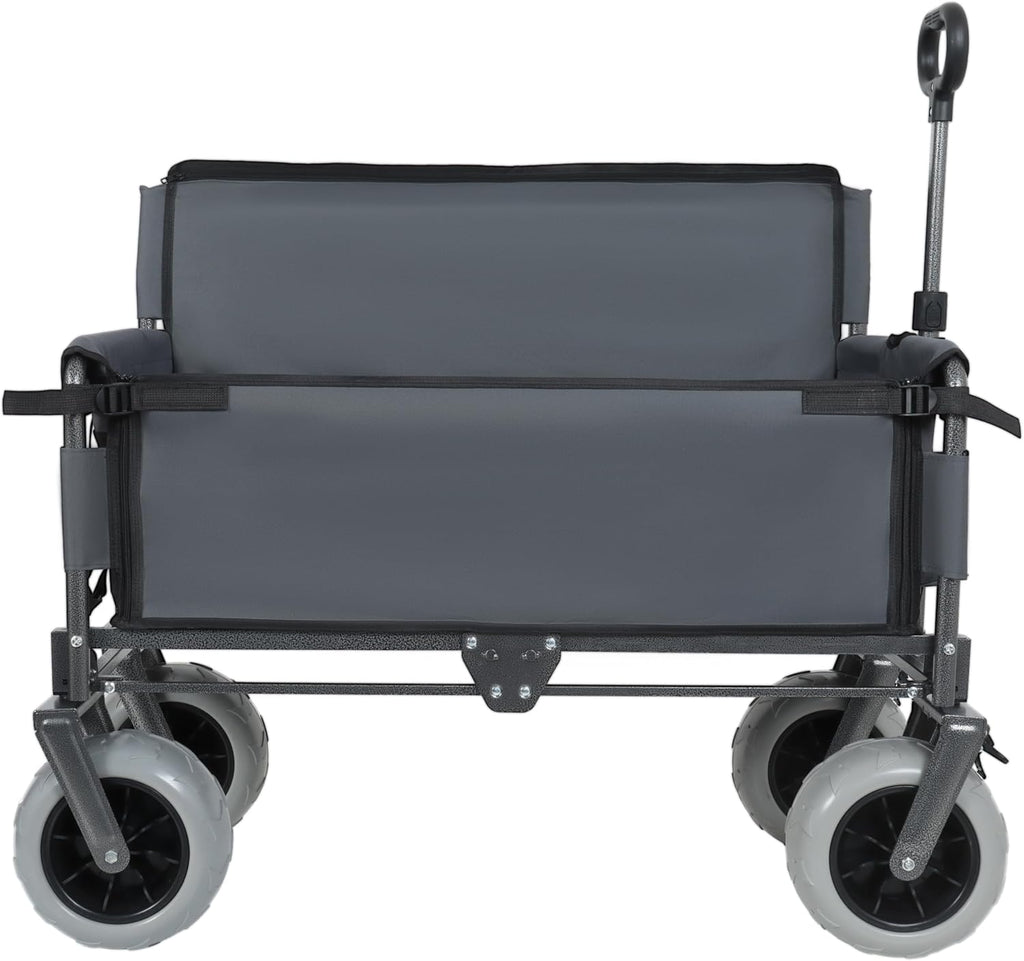 3-in-1 Convertible Folding Wagon Cart with Bench Seat & 180L Storage - 500lbs Heavy-Duty All-Terrain Wagon for Camping, Beach, Sports & Garden Use (Grey+ 9'x4' Wheels)
