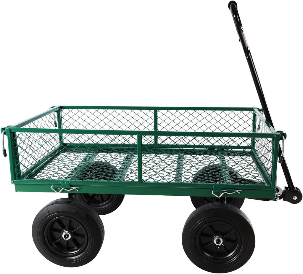 Green Wagon Cart with Solid Wheels, Heavy Duty Wagon, Utility Garden Cart for Sports Outdoor Wagon for Sports Beach Camping,Beach Cart with Wheels 37' L x 19.48' W x 40' H