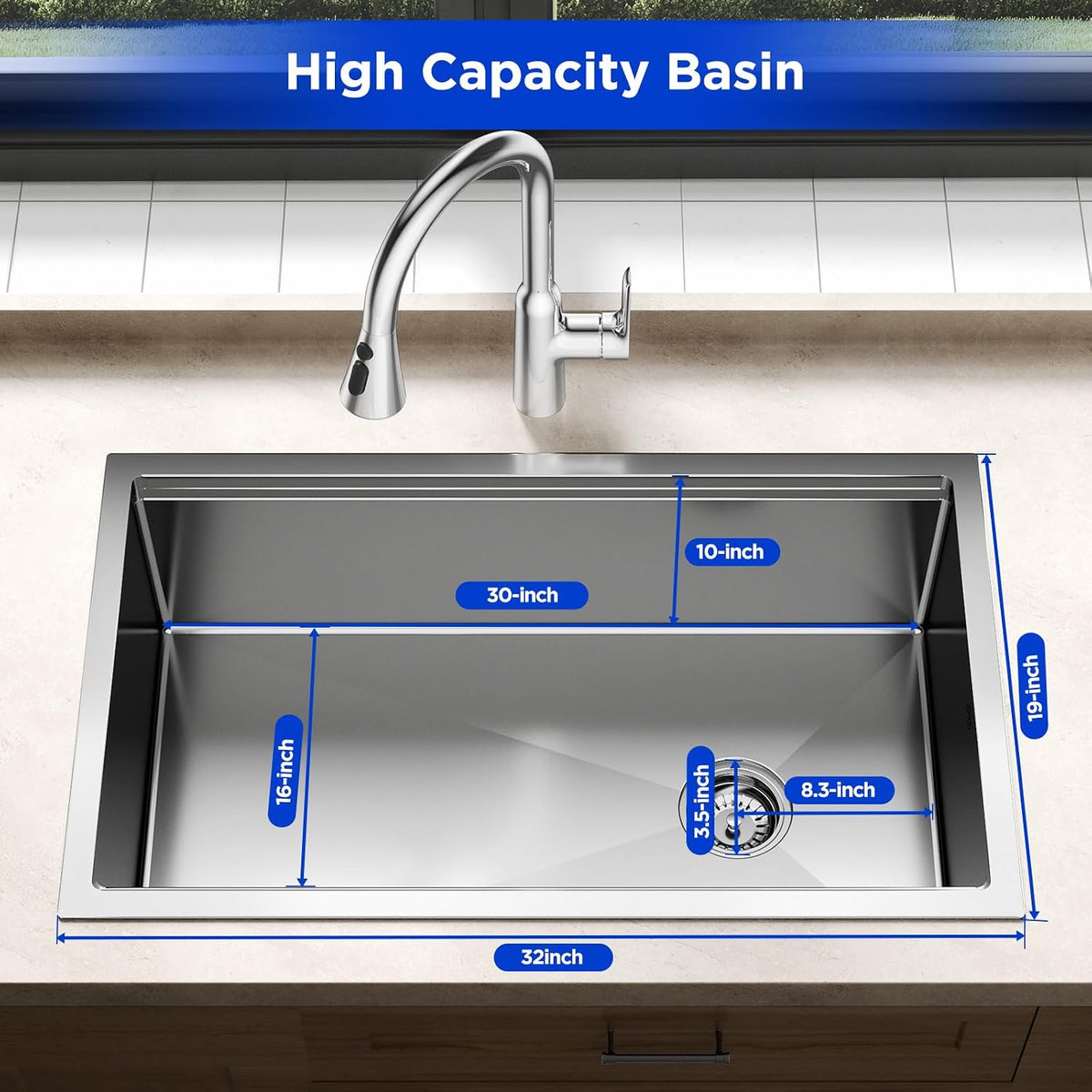 JOMOO 32‑Inch Nano‑Coated Stainless Steel Workstation Sink, 10″ Deep Single Bowl Undermount Kitchen Sinks, Handmade Topmount Sink Set with Accessories for Kitchen, Bar & RV